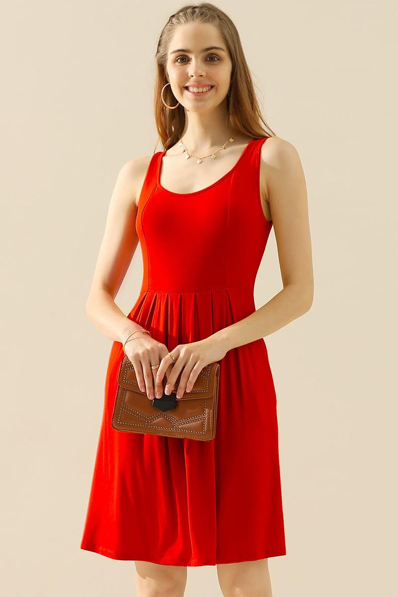 CASUAL SLEEVELESS PLEATED POCKETS DRESSES - Doublju
