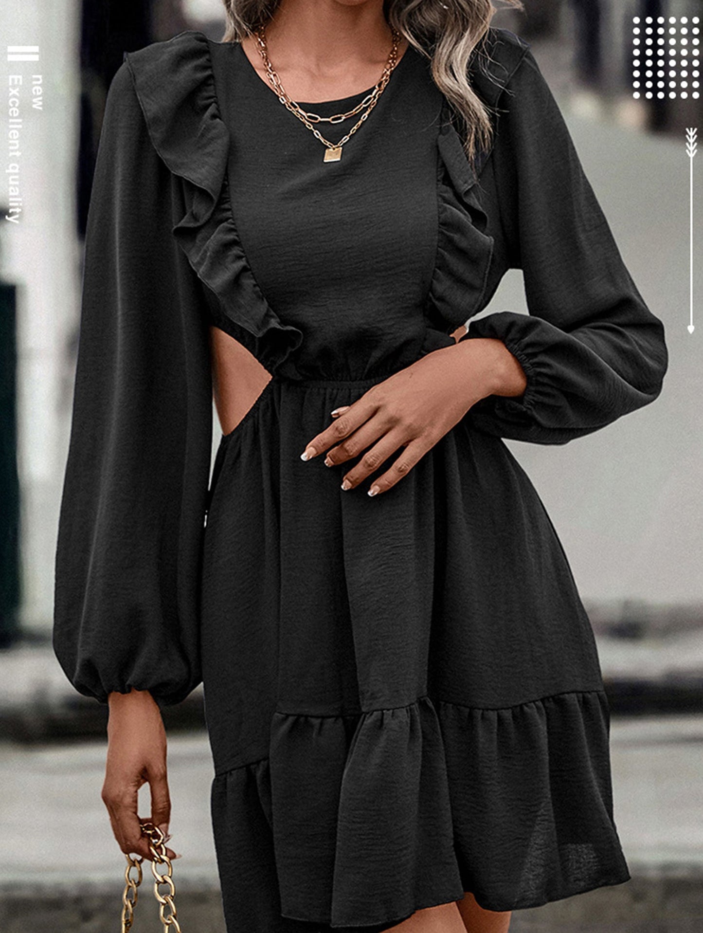 Lace-up lace leaf hem splice bare-waist dress