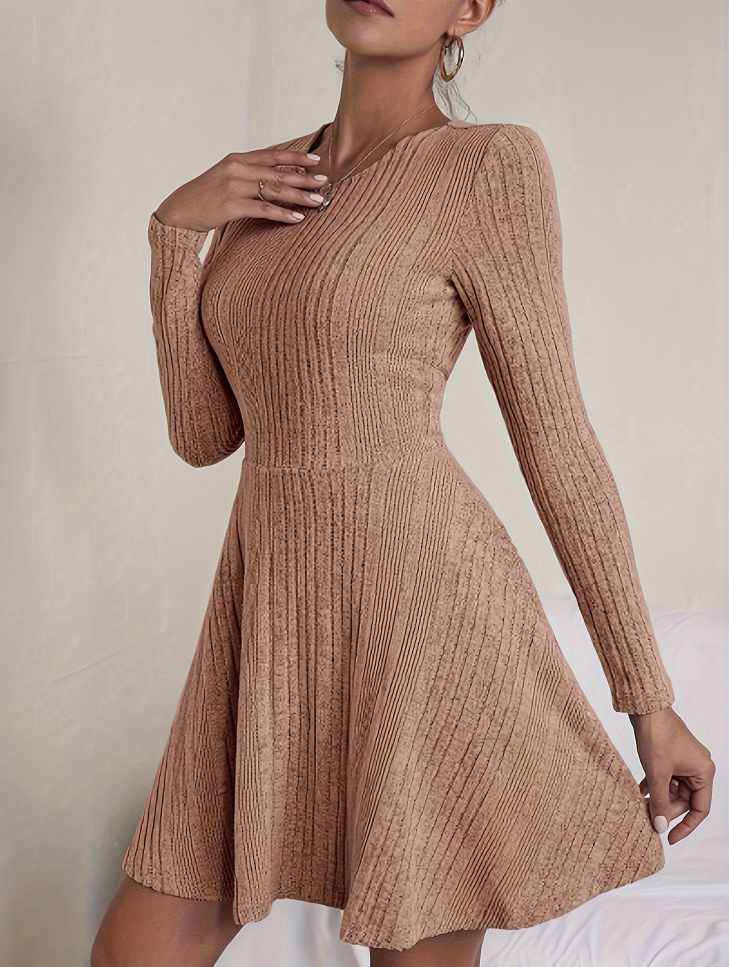 Casual Zipper Knit Long Sleeve Dress