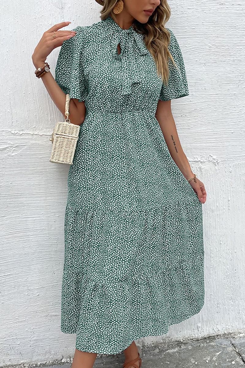 DOT RIBBON HIGH NECK RUFFLED CANCAN DRESS - Doublju