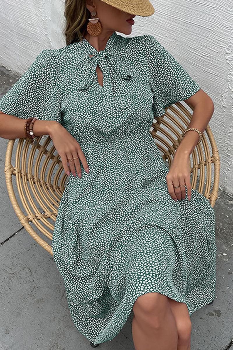 DOT RIBBON HIGH NECK RUFFLED CANCAN DRESS - Doublju