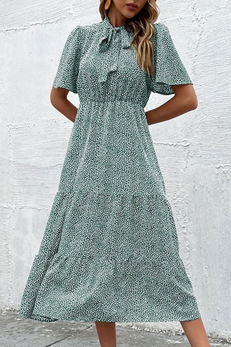 DOT RIBBON HIGH NECK RUFFLED CANCAN DRESS - Doublju