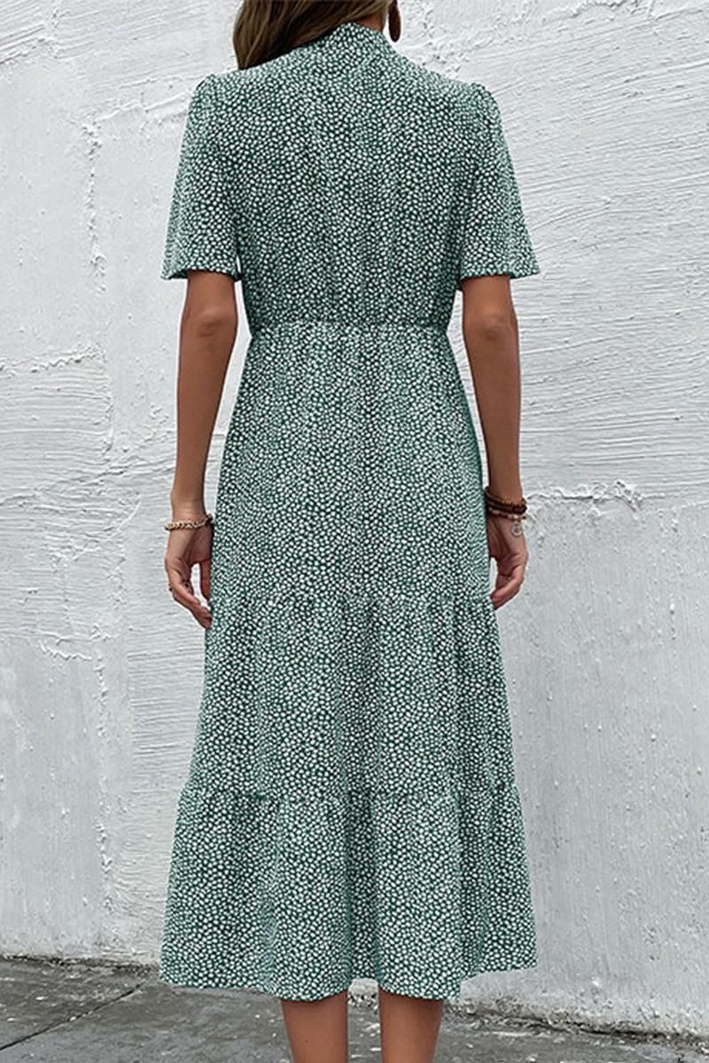 DOT RIBBON HIGH NECK RUFFLED CANCAN DRESS - Doublju