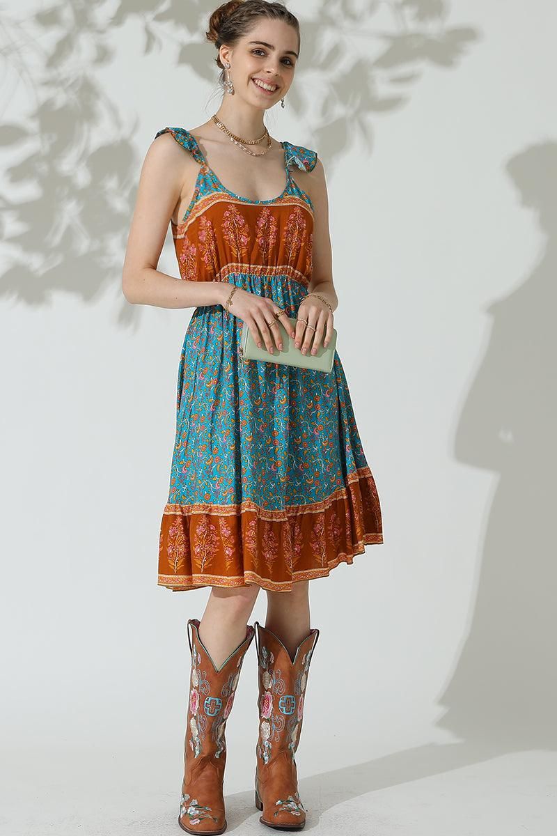 BOHEMIAN LACE SUSPENDER RUFFLE DRESS - Doublju