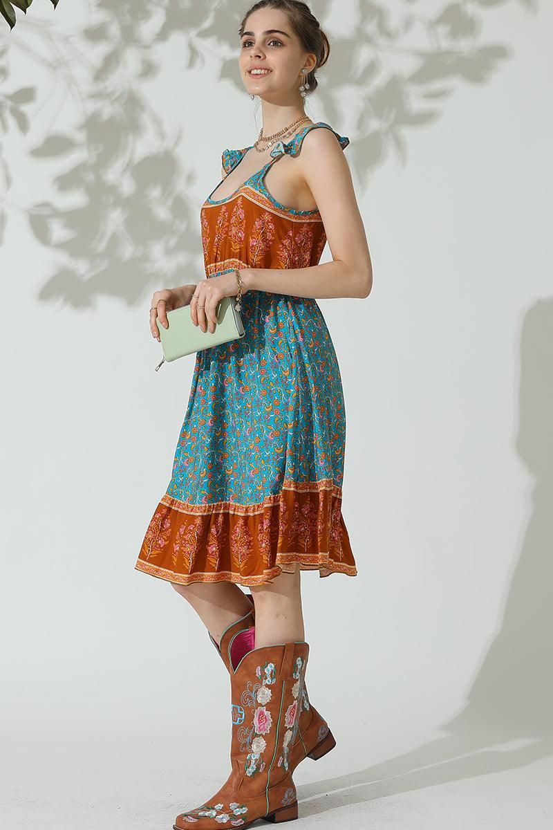 BOHEMIAN LACE SUSPENDER RUFFLE DRESS - Doublju