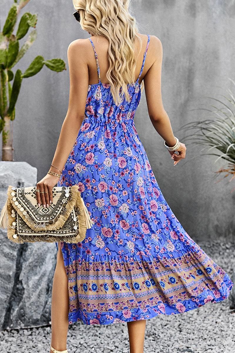 CAMI STYLE PATTERNED LONG DRESS - Doublju