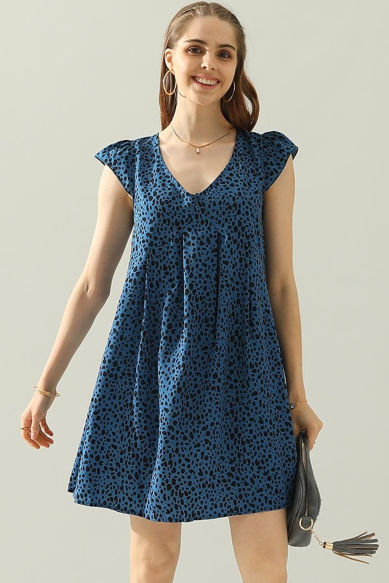 DEEP V BACK TIED ANGEL WINGS LEOPARD DRESS - Doublju