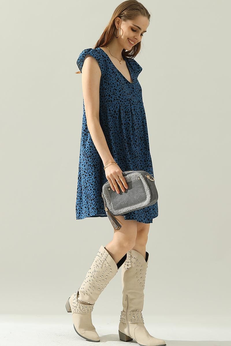 DEEP V BACK TIED ANGEL WINGS LEOPARD DRESS - Doublju