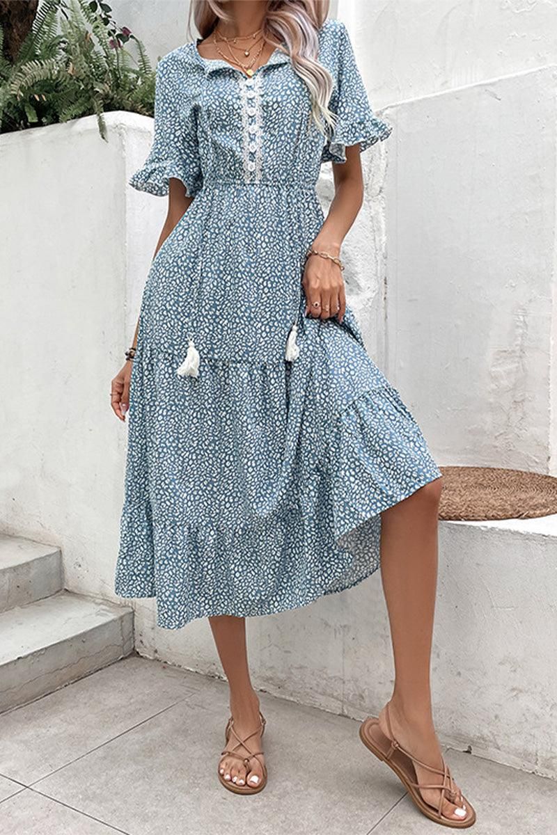 BUTTON DETAILED TIED NECK WOMEN DRESS - Doublju