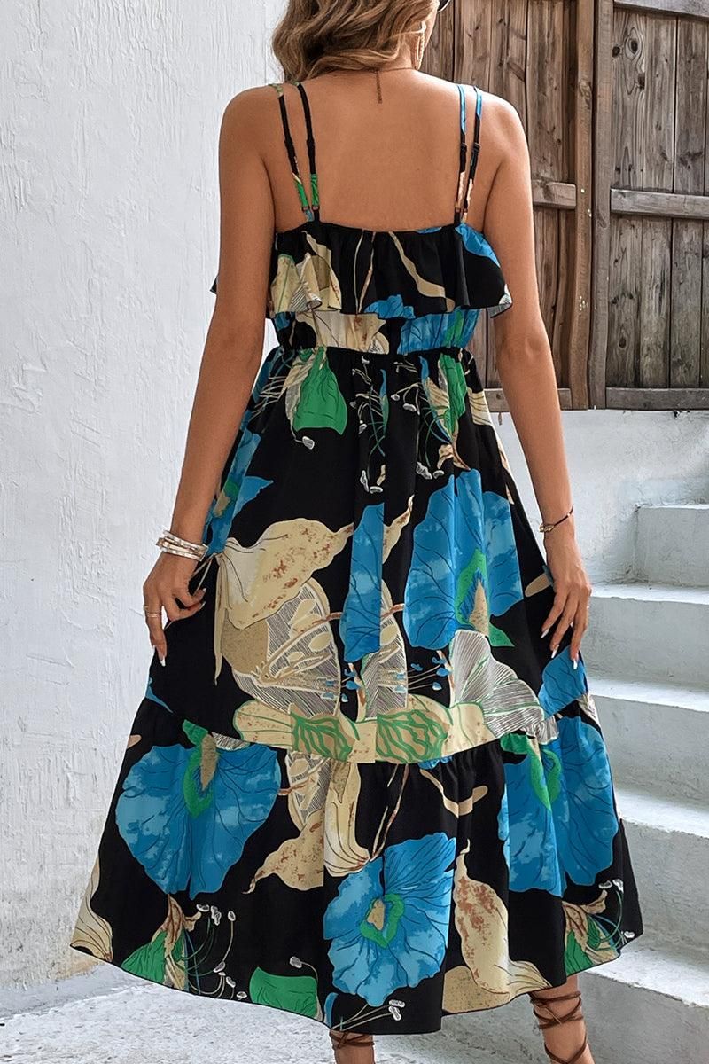 DOUBLE SPAGHETTI STRAP MULTI PATTERNED WOMEN DRESS - Doublju