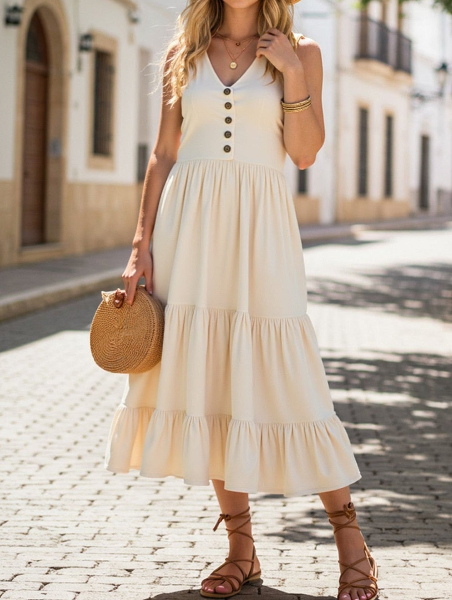 Sleeveless Loose Casual Solid Color Dress ??Lightweight Viscose Summer Dress for Women