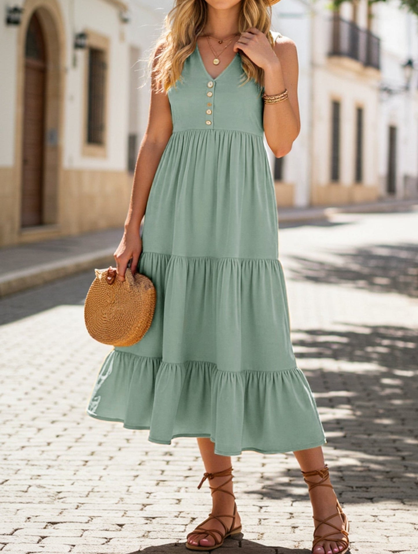 Sleeveless Loose Casual Solid Color Dress ??Lightweight Viscose Summer Dress for Women