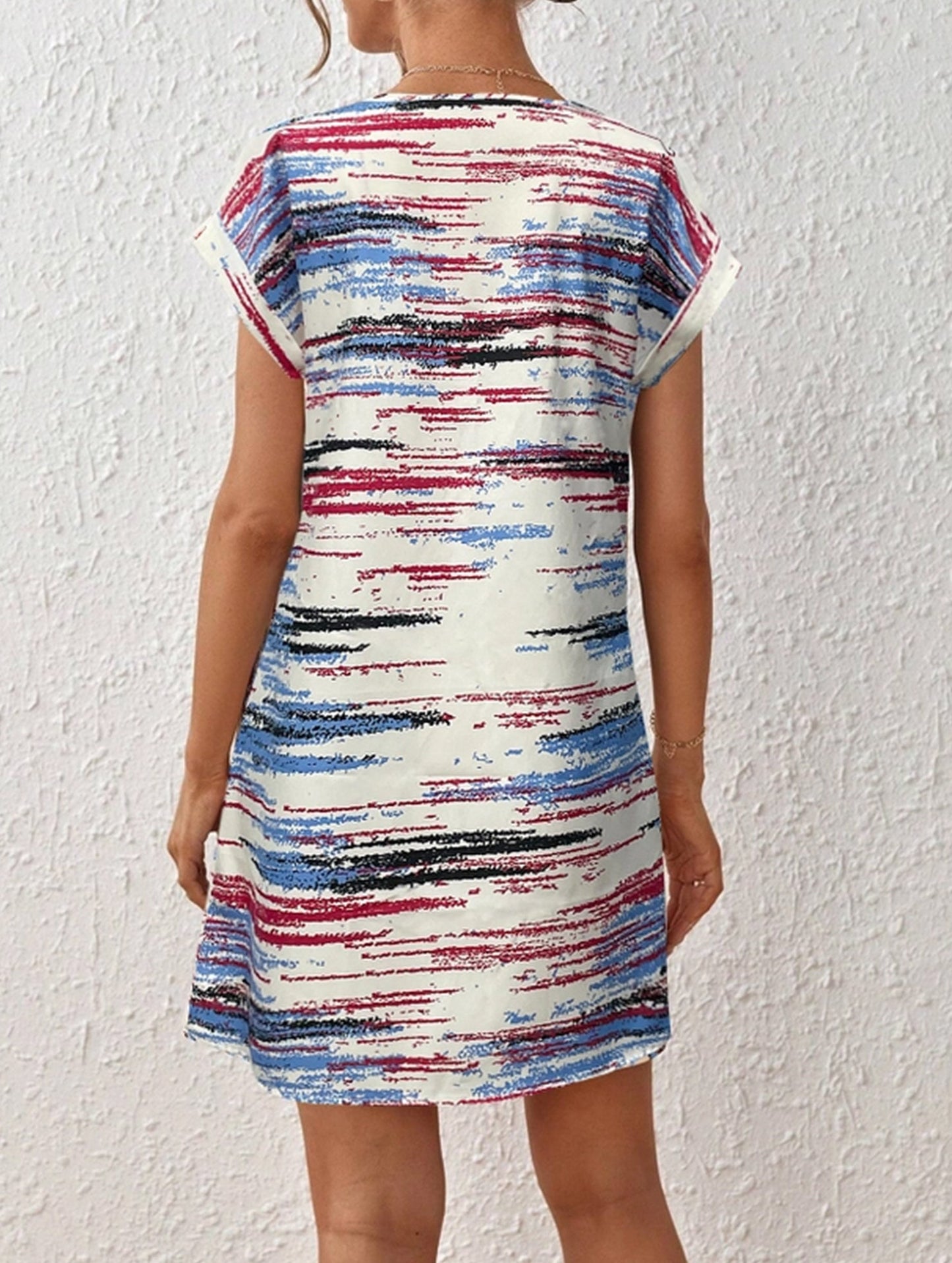 Printed Holiday Style Short Sleeve Dress ??Lightweight Polyester, S??œXXL
