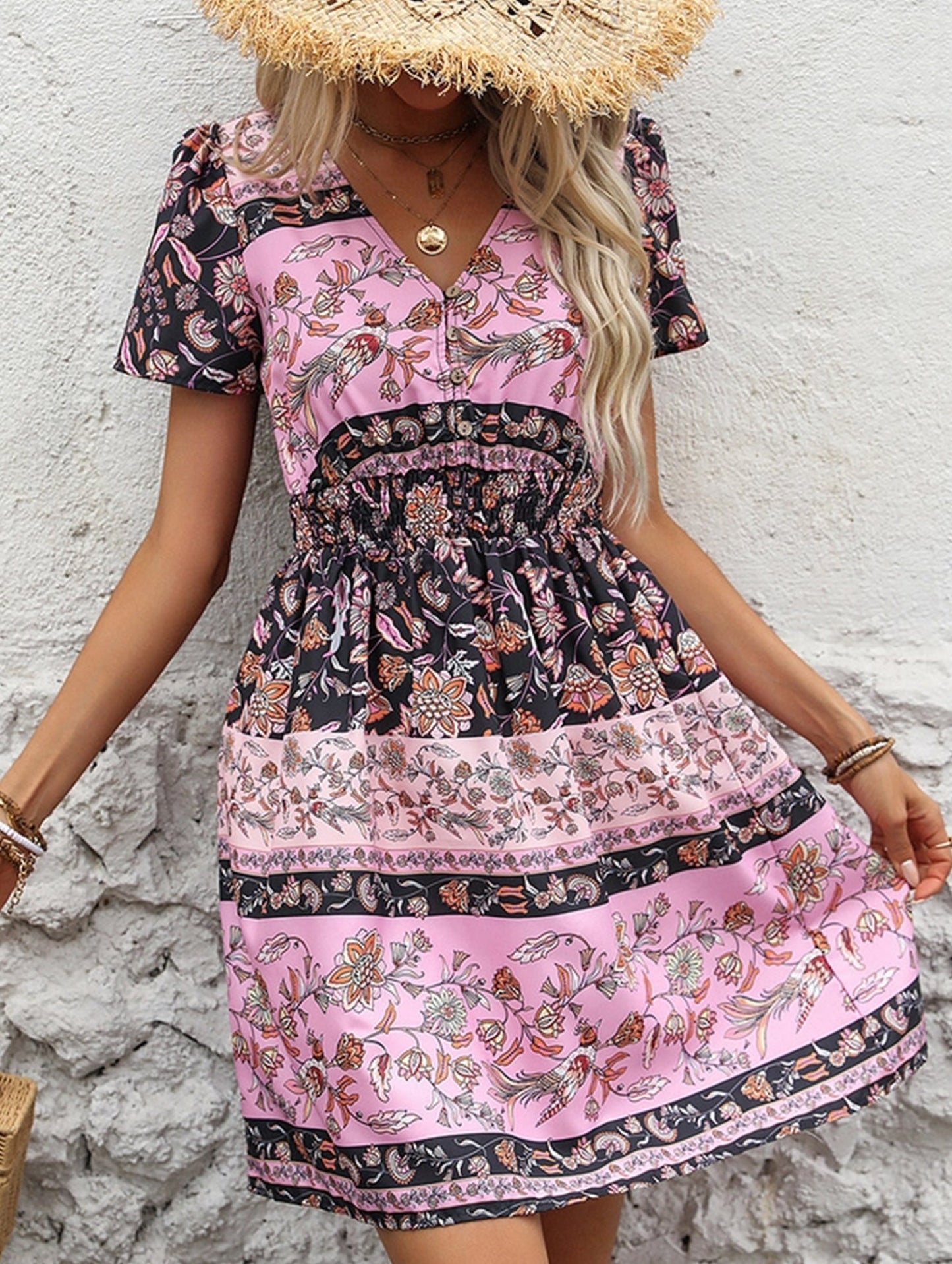 Ethnic Bohemian Print Midi Dress ??Casual Flowing Summer Dress
