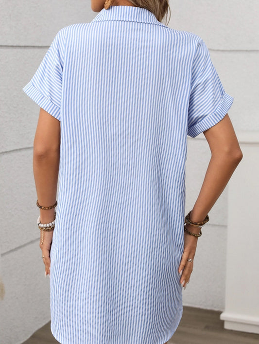Striped Short Sleeve Viscose Dress ??Lightweight Mid-Length Summer Dress