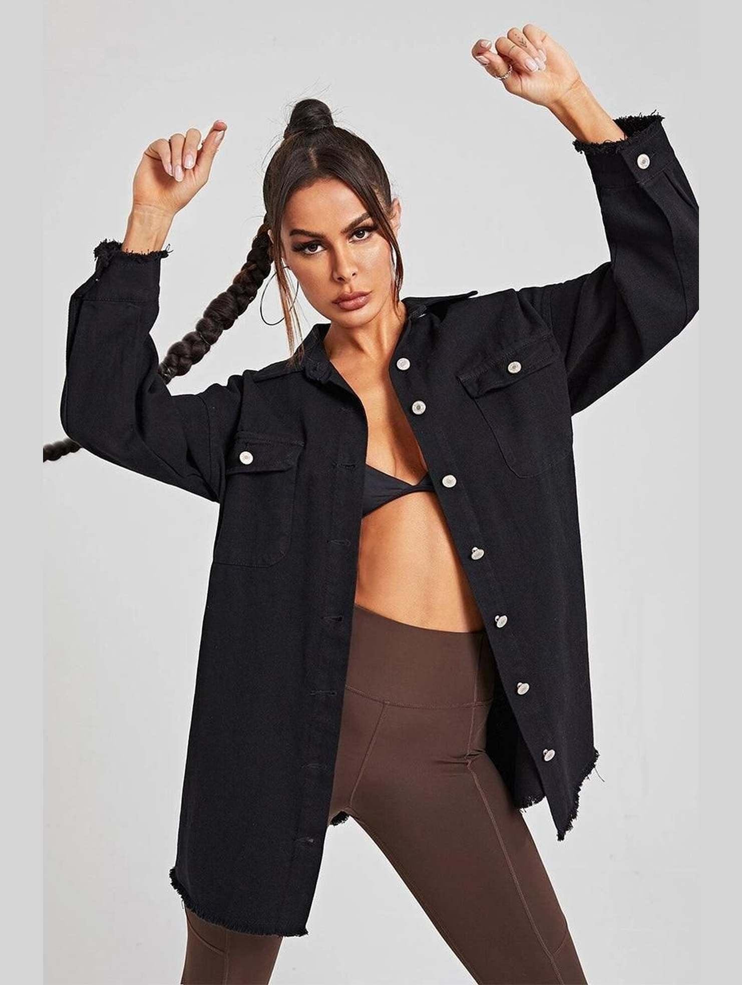 BUTTON DOWN DENIM LONG SHIRTS JACKET - Doublju