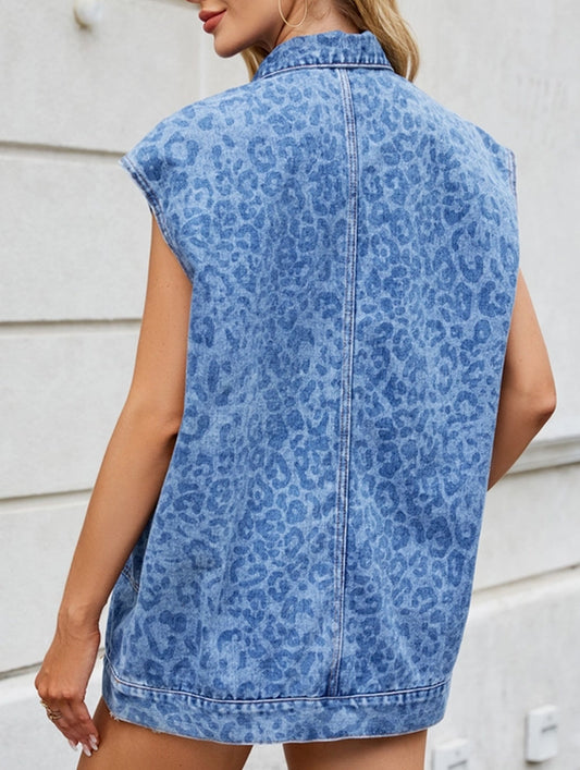Loose Leopard Print Vest with Detachable Hood ??100% Rayon, XS??œXL
