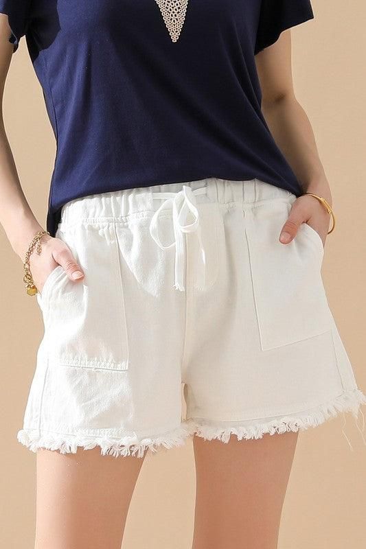 ELASTIC WAIST CASUAL DENIM SHORTS - Doublju