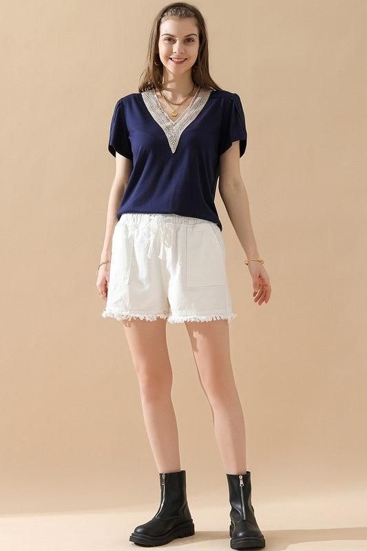 ELASTIC WAIST CASUAL DENIM SHORTS - Doublju