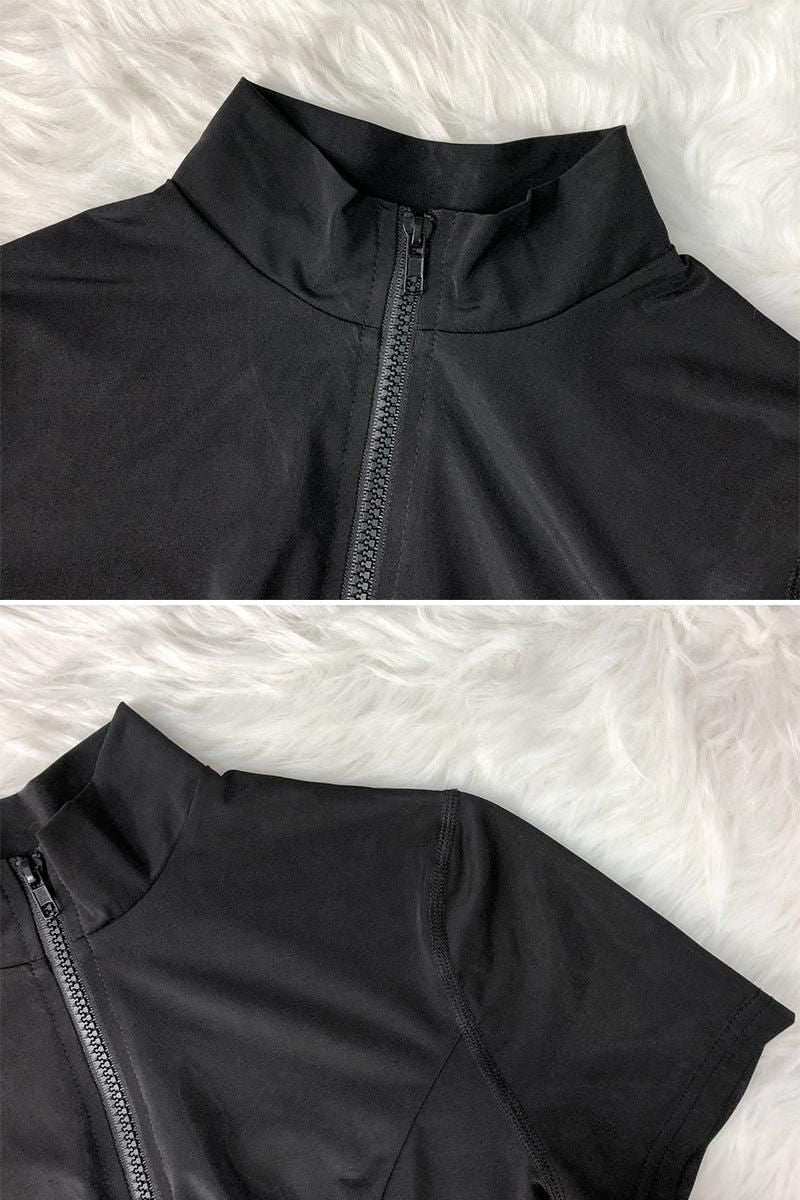 BASIC TWO PIECE ZIP UP SWIM WEAR SWIMSUIT - Doublju