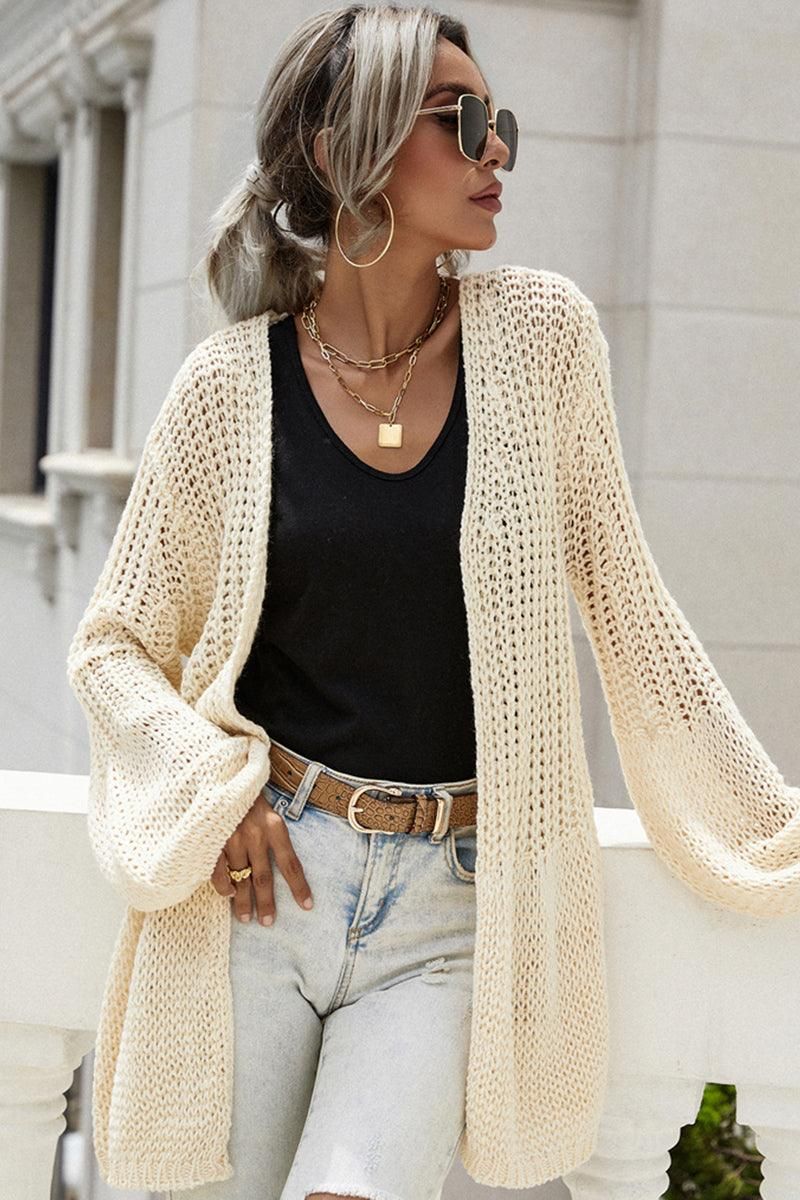 CROCHET LONG SLEEVE KNIT CARDIGAN SWEATER COATS - Doublju