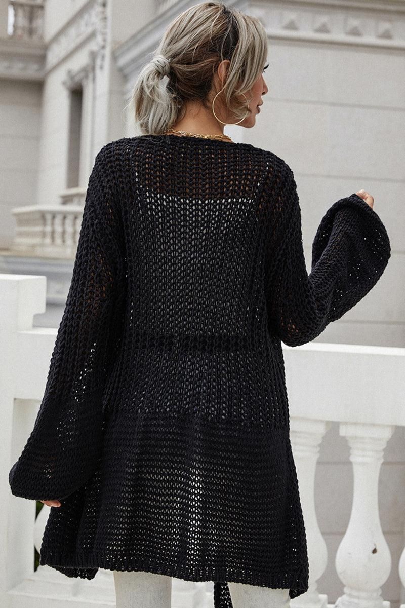 CROCHET LONG SLEEVE KNIT CARDIGAN SWEATER COATS - Doublju