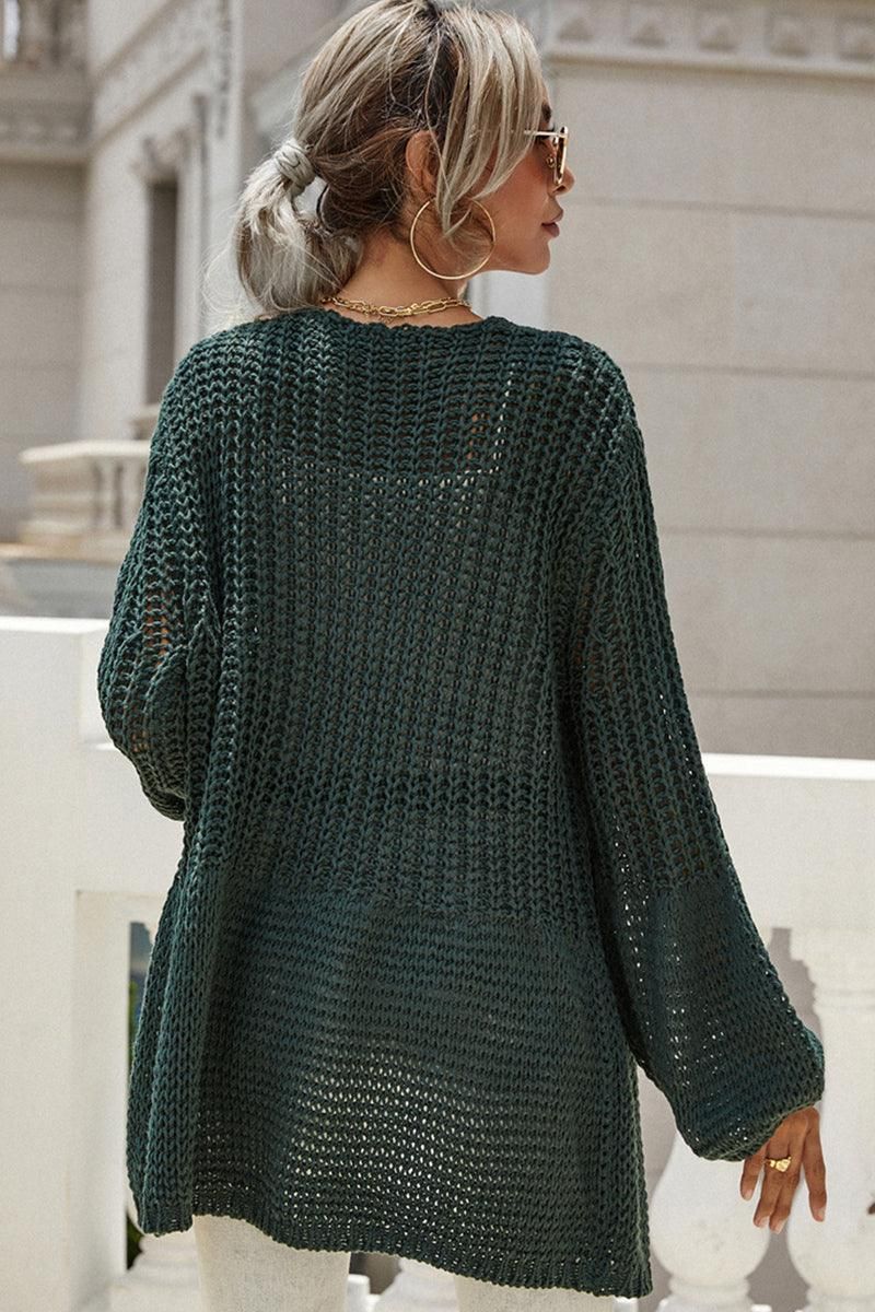 CROCHET LONG SLEEVE KNIT CARDIGAN SWEATER COATS - Doublju