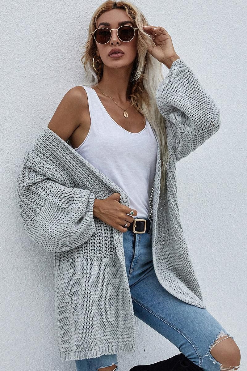 CROCHET LONG SLEEVE KNIT CARDIGAN SWEATER COATS - Doublju