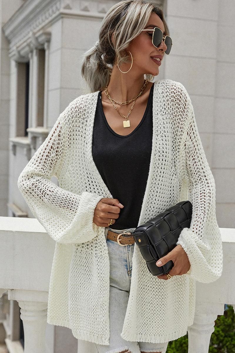 CROCHET LONG SLEEVE KNIT CARDIGAN SWEATER COATS - Doublju