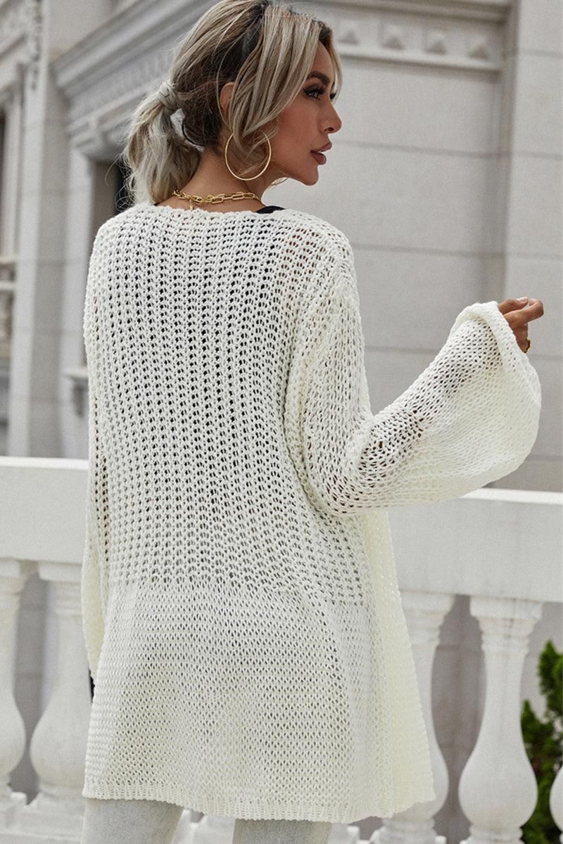 CROCHET LONG SLEEVE KNIT CARDIGAN SWEATER COATS - Doublju