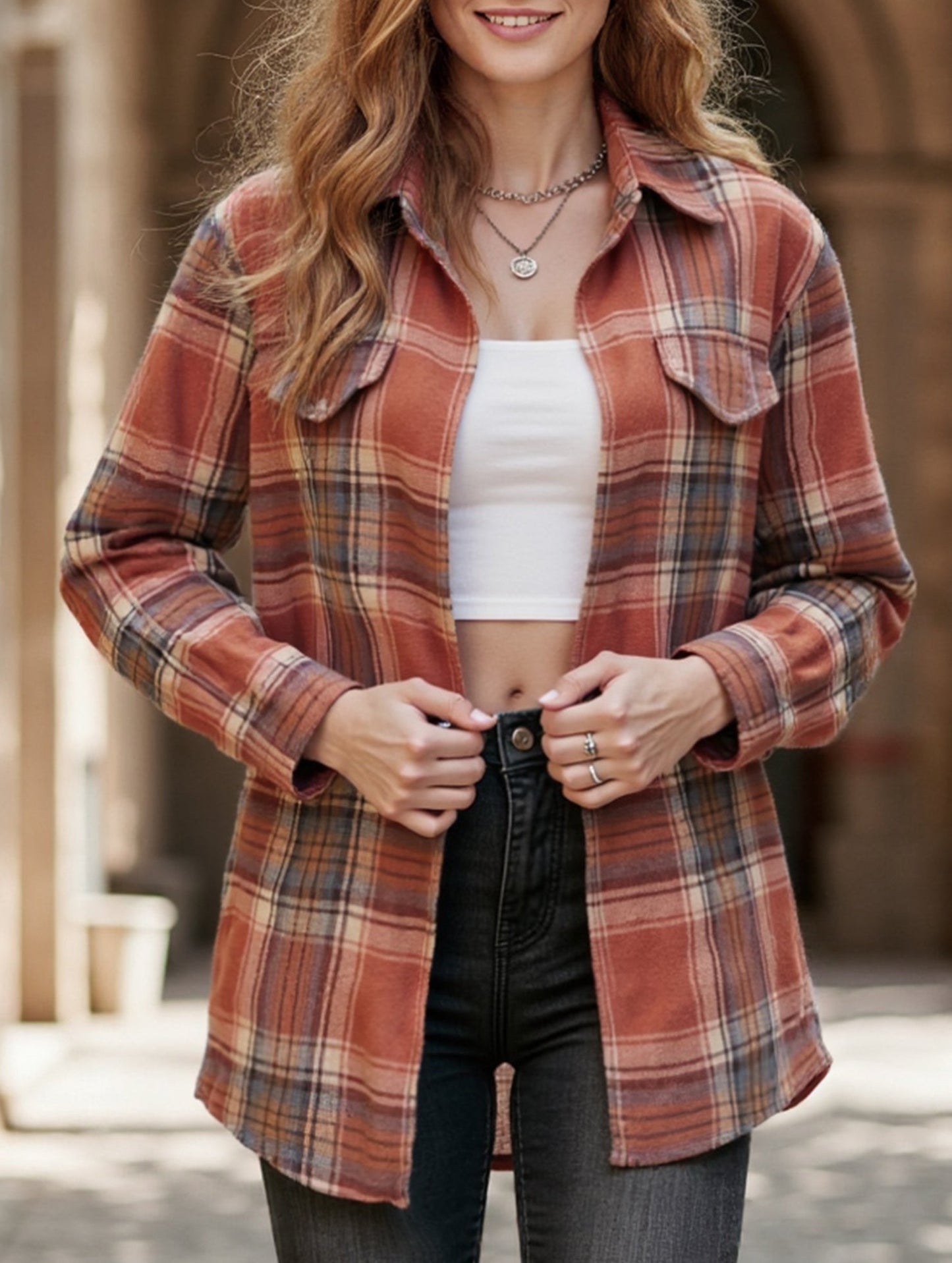 Fashionable casual loose plaid shirt