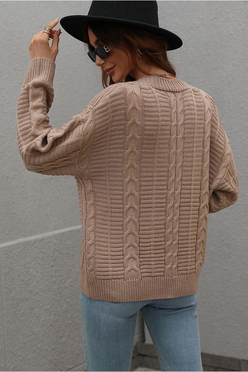 BUTTON DOWN CABLE KNIT CASUAL CARDIGAN - Doublju