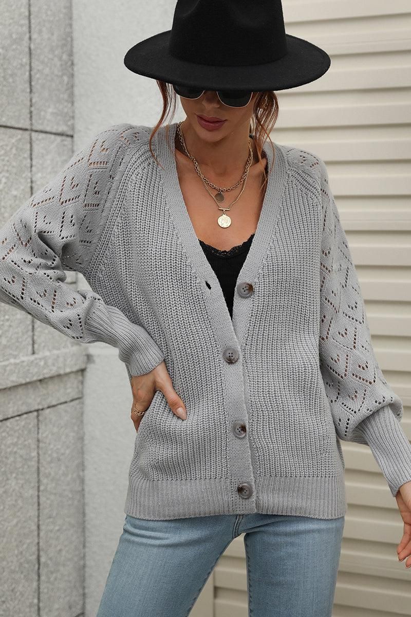 BUTTONED CASUAL KNIT CARDIGAN - Doublju