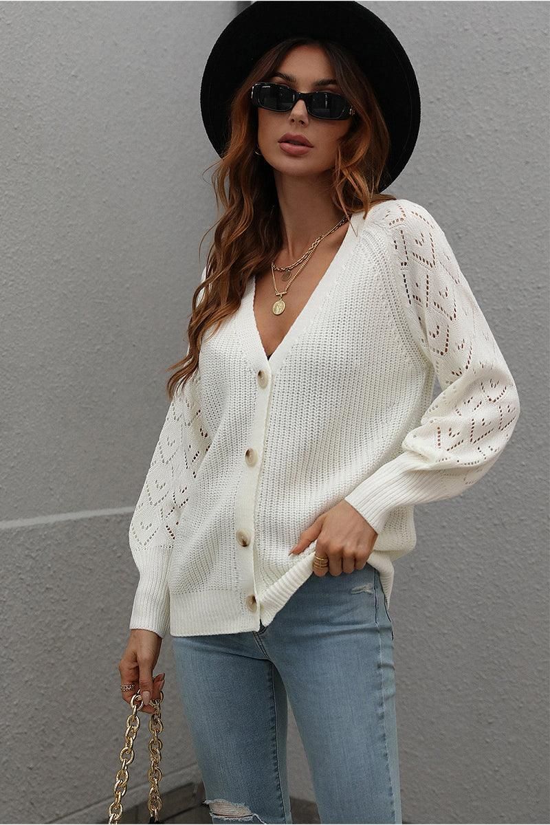 BUTTONED CASUAL KNIT CARDIGAN - Doublju