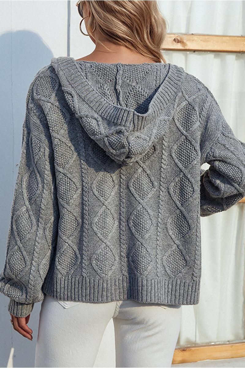 CABLE KNIT OPEN FRONT CARDIGAN - Doublju