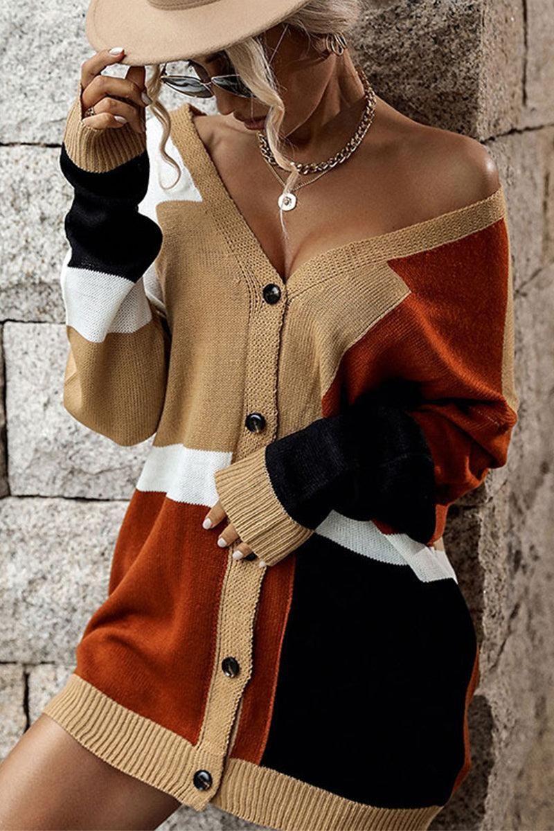 COLOR BLOCK BUTTON DOWN DANDY CARDIGAN - Doublju