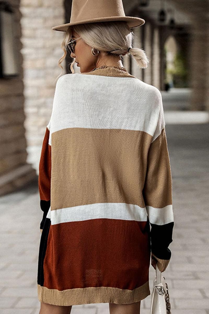 COLOR BLOCK BUTTON DOWN DANDY CARDIGAN - Doublju