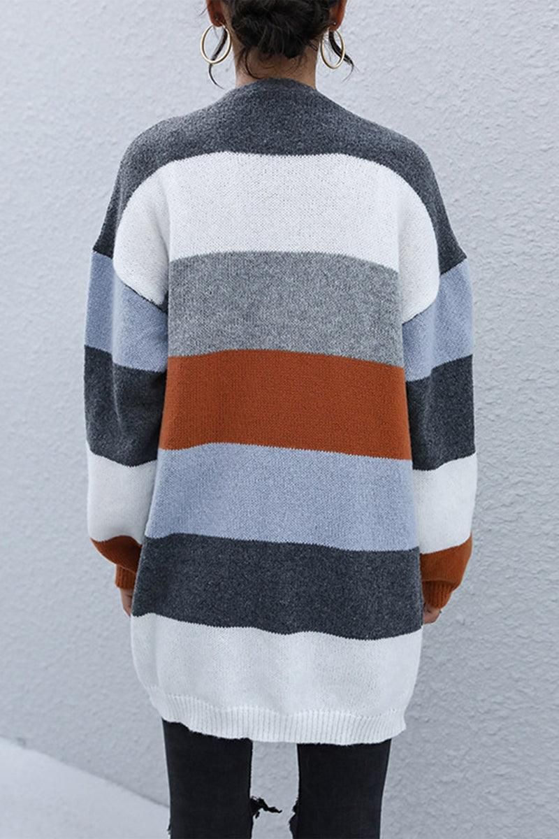 CASUAL COLOR BLOCK OPEN FRONT CARDIGAN - Doublju