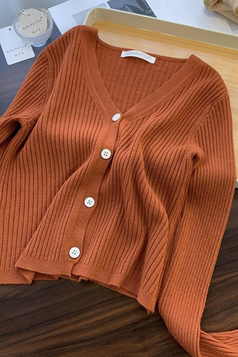 BUTTON DOWN CORDUROY LONG SLEEVE CARDIGAN - Doublju