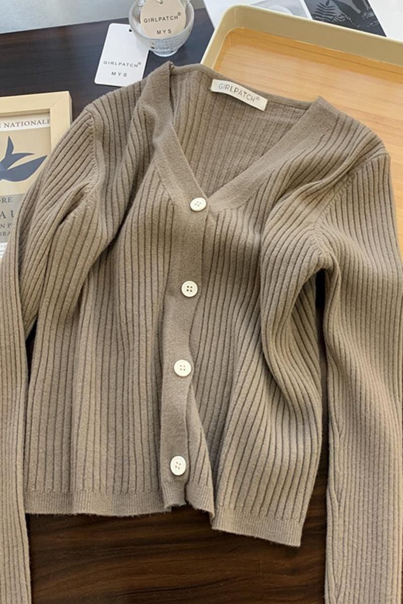 BUTTON DOWN CORDUROY LONG SLEEVE CARDIGAN - Doublju