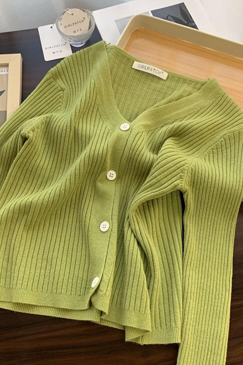 BUTTON DOWN CORDUROY LONG SLEEVE CARDIGAN - Doublju