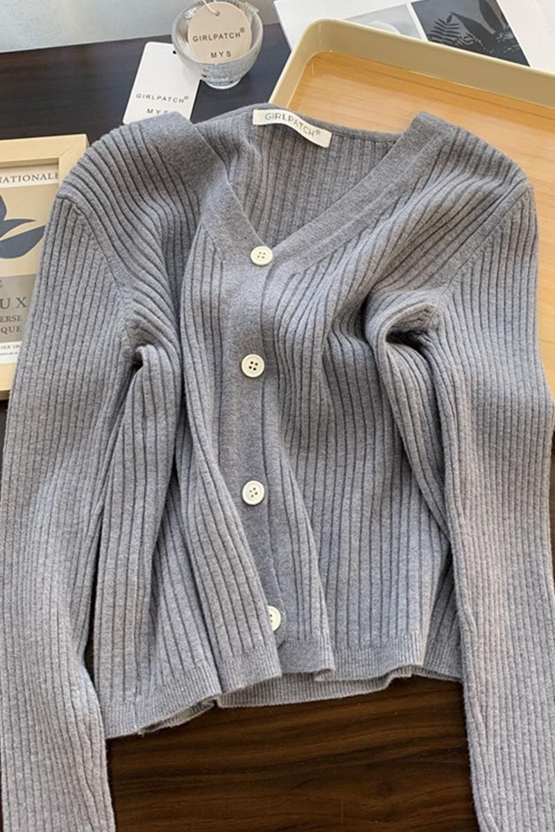 BUTTON DOWN CORDUROY LONG SLEEVE CARDIGAN - Doublju