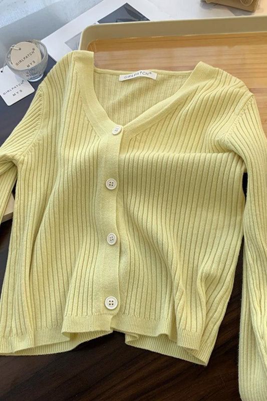 BUTTON DOWN CORDUROY LONG SLEEVE CARDIGAN - Doublju