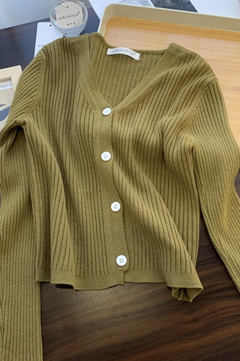 BUTTON DOWN CORDUROY LONG SLEEVE CARDIGAN - Doublju