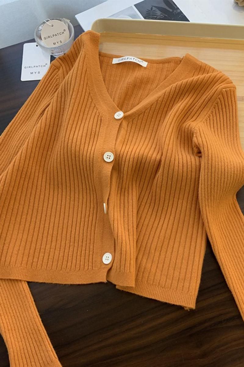 BUTTON DOWN CORDUROY LONG SLEEVE CARDIGAN - Doublju