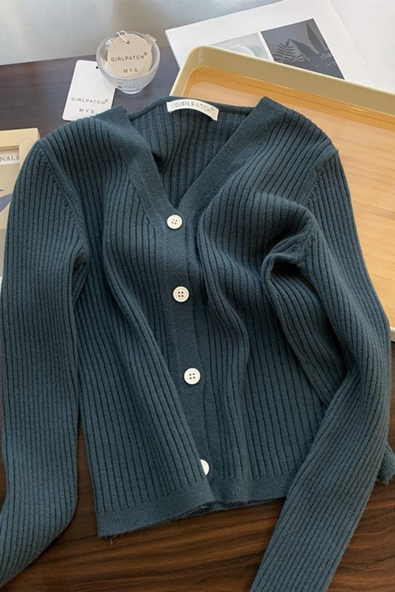 BUTTON DOWN CORDUROY LONG SLEEVE CARDIGAN - Doublju