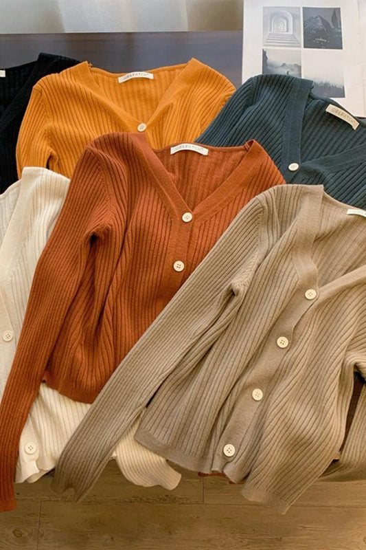 BUTTON DOWN CORDUROY LONG SLEEVE CARDIGAN - Doublju