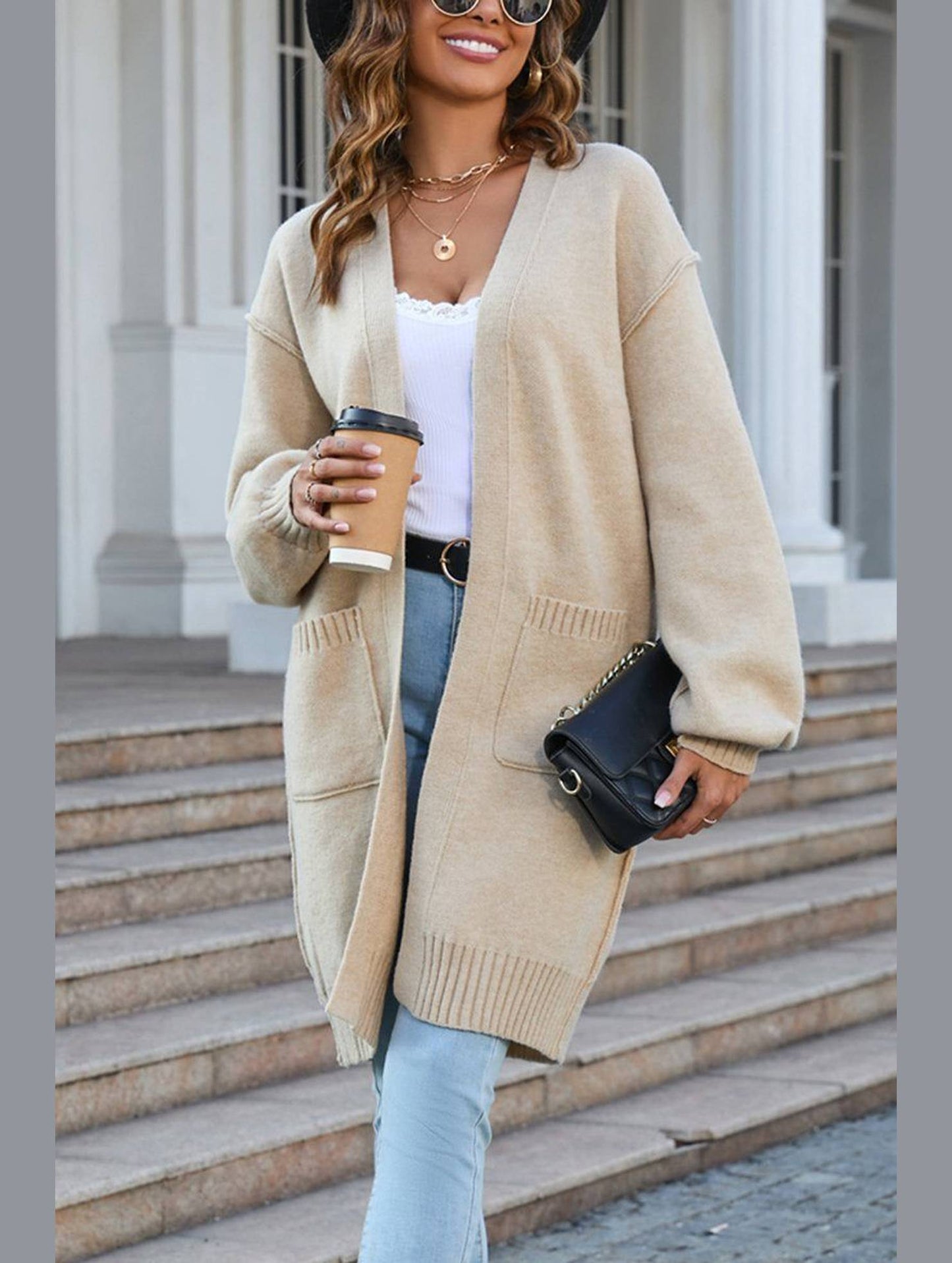 Women?™s Ribbed Open Front Cardigan with Pockets | Casual Knitwear