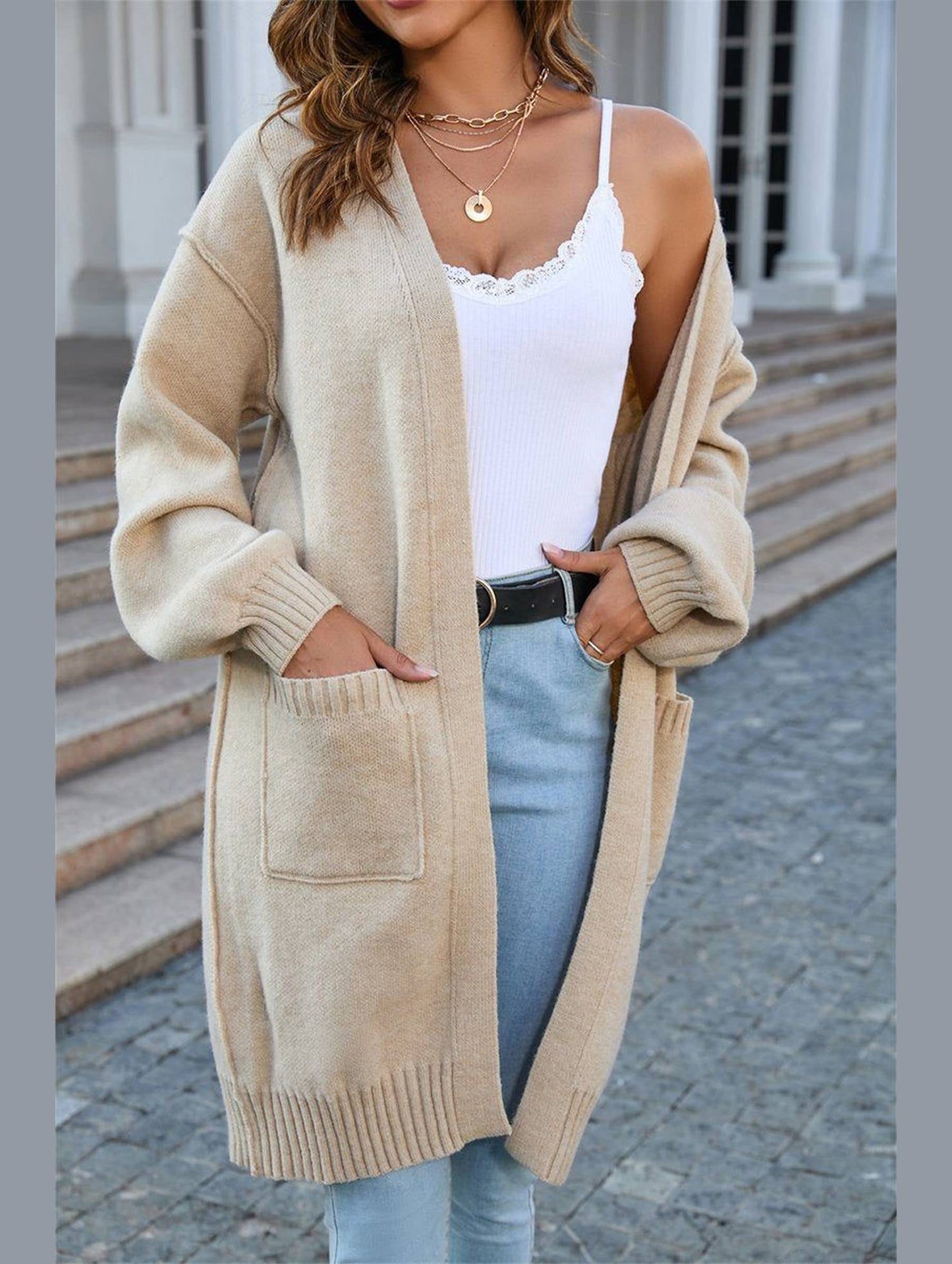 Women?™s Ribbed Open Front Cardigan with Pockets | Casual Knitwear