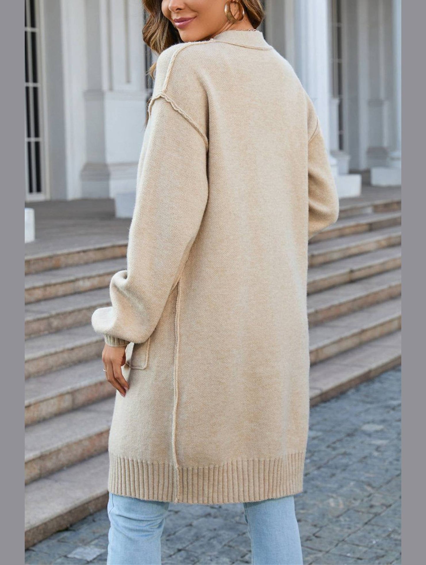 Women?™s Ribbed Open Front Cardigan with Pockets | Casual Knitwear